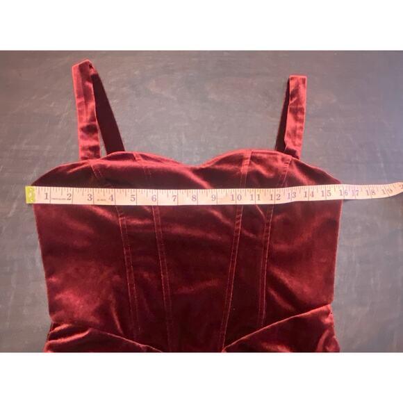 Burgundy Velvet Corset Style Mini Holiday Party Dress Sweetheart Neckline Med - Picture 6 of 9